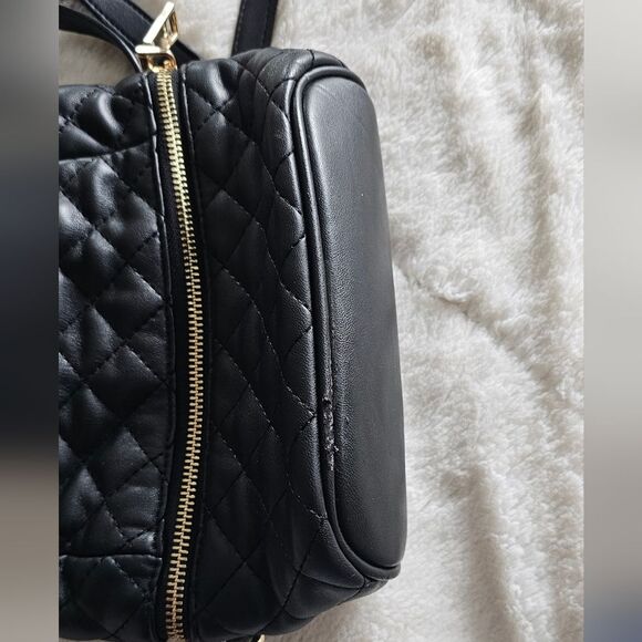 Bebe Black Faux Leather Quilted Gold Tone Hardware Zip Around Casual Backpack main image 4
